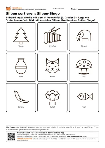 Silben sortieren: Silben-Bingo