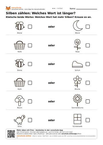 Silben zählen: Welches Wort ist länger?