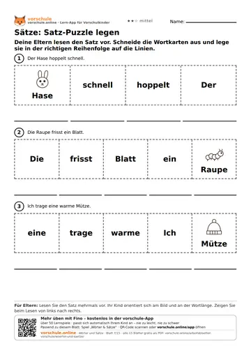 Sätze: Satz-Puzzle legen