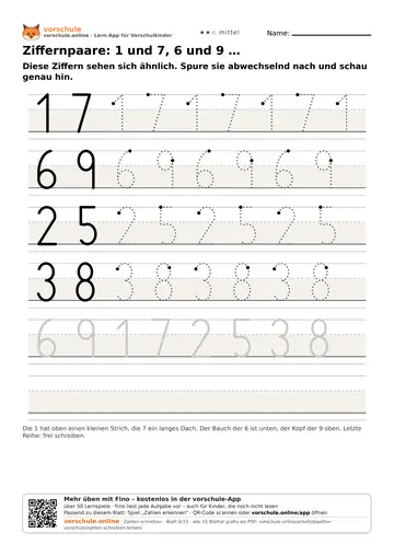 Ziffernpaare: 1 und 7, 6 und 9 …