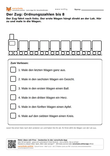 Der Zug: Ordnungszahlen bis 8