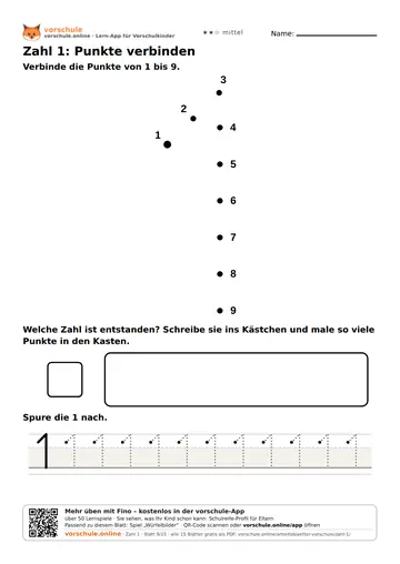 Zahl 1: Punkte verbinden