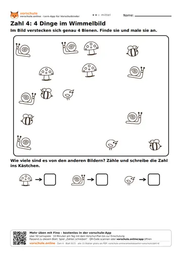 Zahl 4: 4 Dinge im Wimmelbild