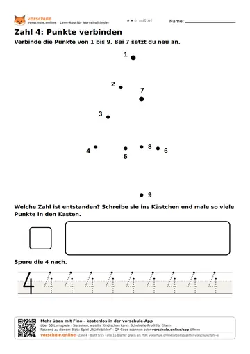Zahl 4: Punkte verbinden