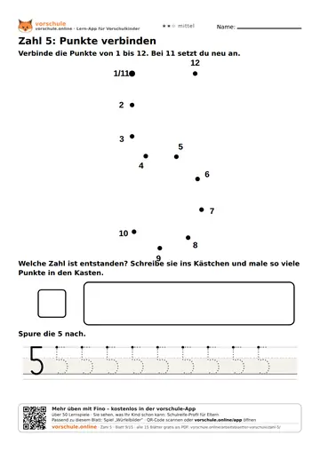 Zahl 5: Punkte verbinden