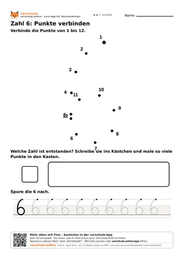 Zahl 6: Punkte verbinden