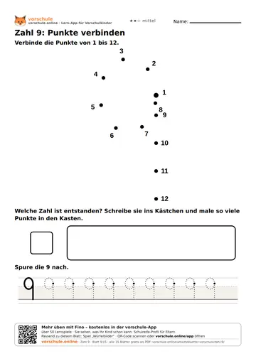 Zahl 9: Punkte verbinden