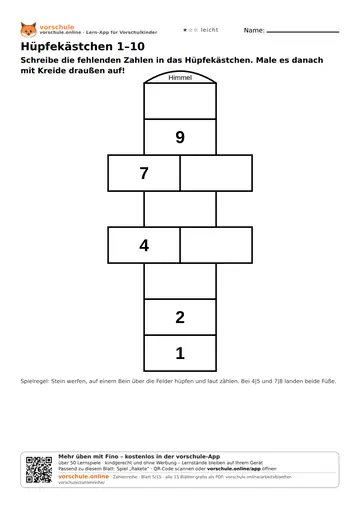 Hüpfekästchen 1–10