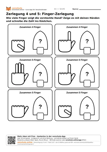 Zerlegung 4 und 5: Finger-Zerlegung