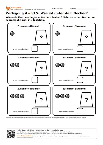 Zerlegung 4 und 5: Was ist unter dem Becher?