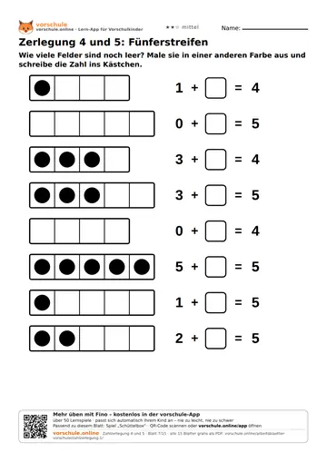 Zerlegung 4 und 5: Fünferstreifen