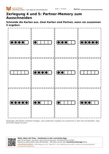 Zerlegung 4 und 5: Partner-Memory zum Ausschneiden