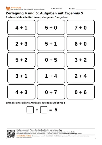 Zerlegung 4 und 5: Aufgaben mit Ergebnis 5