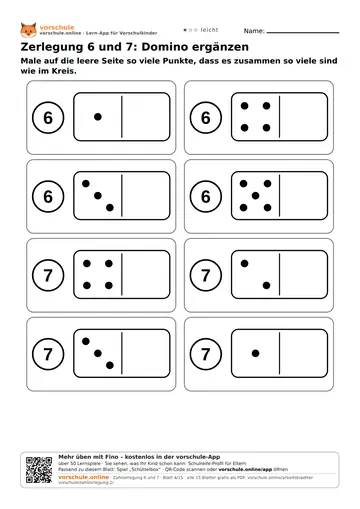 Zerlegung 6 und 7: Domino ergänzen