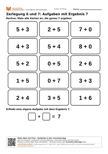 Zerlegung 6 und 7: Aufgaben mit Ergebnis 7