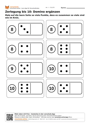 Zerlegung bis 10: Domino ergänzen