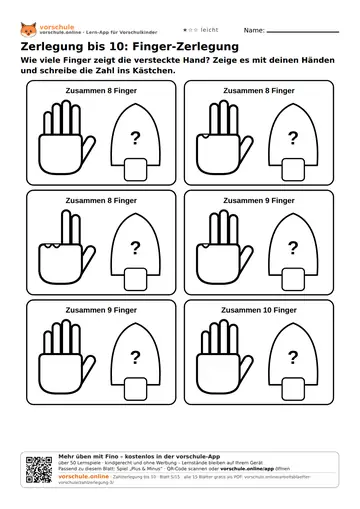 Zerlegung bis 10: Finger-Zerlegung