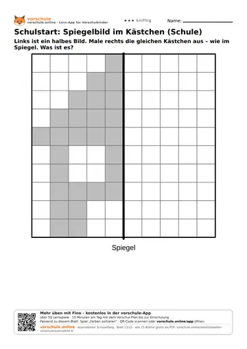 Schulstart: Spiegelbild im Kästchen (Schule)
