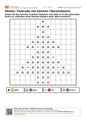 Winter: Farbcode mit Zeichen (Tannenbaum)
