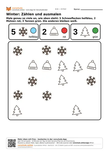 Winter: Zählen und ausmalen