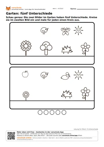 Garten: fünf Unterschiede