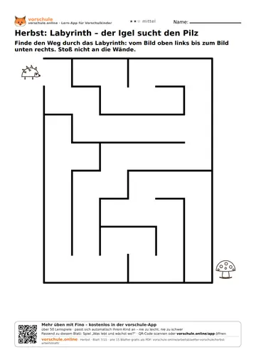 Herbst: Labyrinth – der Igel sucht den Pilz