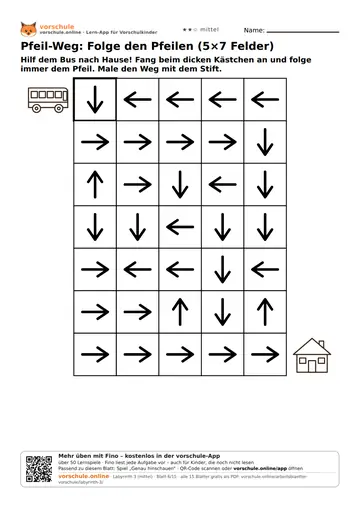 Pfeil-Weg: Folge den Pfeilen (5×7 Felder)