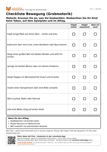 Checkliste Bewegung (Grobmotorik)