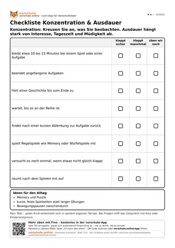 Checkliste Konzentration & Ausdauer