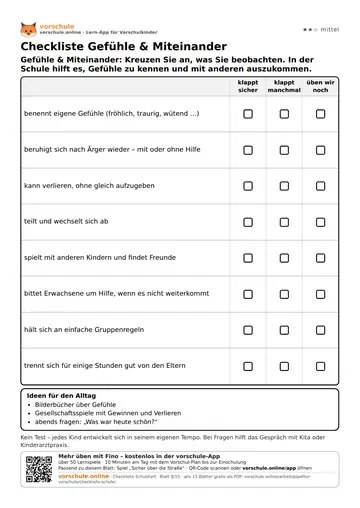 Checkliste Gefühle & Miteinander