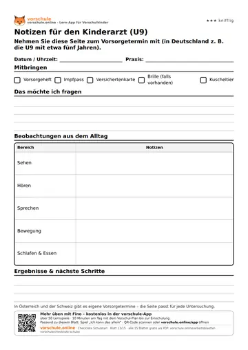 Notizen für den Kinderarzt (U9)