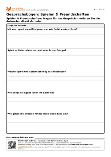 Gesprächsbogen: Spielen & Freundschaften