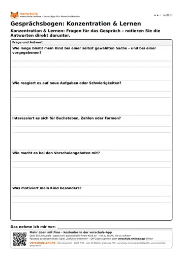Gesprächsbogen: Konzentration & Lernen