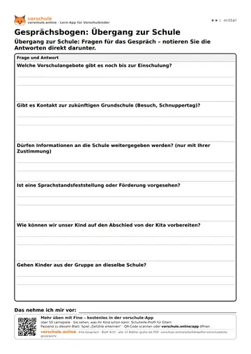 Gesprächsbogen: Übergang zur Schule