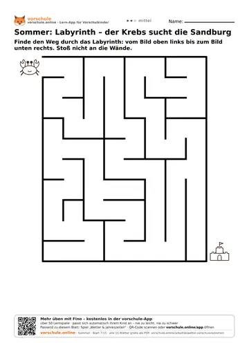 Sommer: Labyrinth – der Krebs sucht die Sandburg