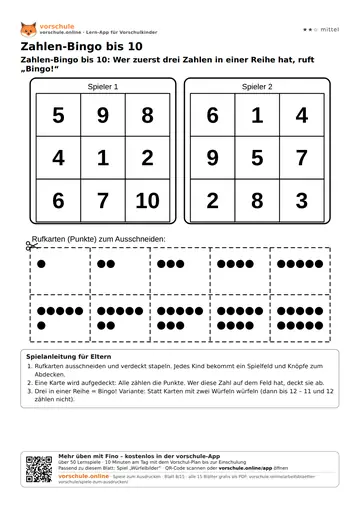 Zahlen-Bingo bis 10