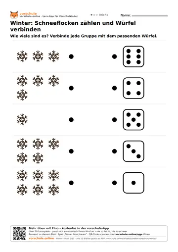 Winter: Schneeflocken zählen und Würfel verbinden