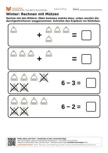 Winter: Rechnen mit Mützen